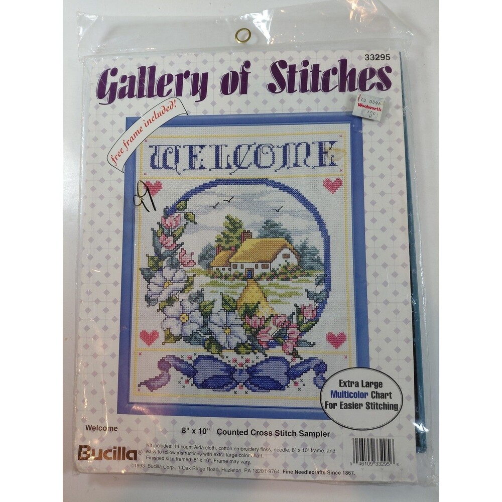 Bucilla Gallery of Stitches "Welcome" Counted Cross Stitch Sampler Kit 33295 New